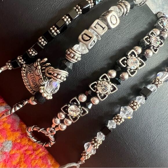 Silver and Black Beaded Bracelet Stack Set Birthday Gift - Picture 5 of 6